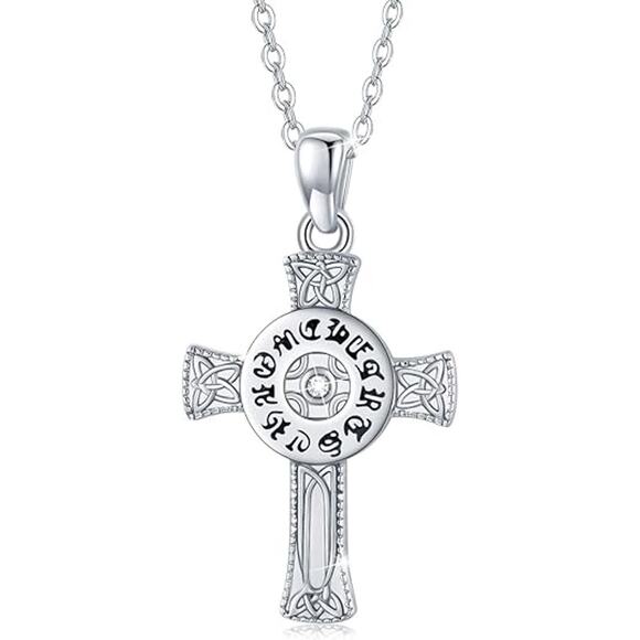 Cross Necklace Sterling Silver Celtic Knot Faith Cross Necklace Prayer Jewelry - Picture 1 of 3